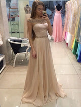 Gorgeous  Short Sleeves Crystal Tulle Prom Dress