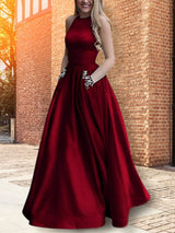 Gorgeous Halter Sleeveless Long Beading Prom Dress with Satin