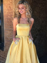 Gorgeous Strapless  Sleeveless Beading Prom Dress with Satin