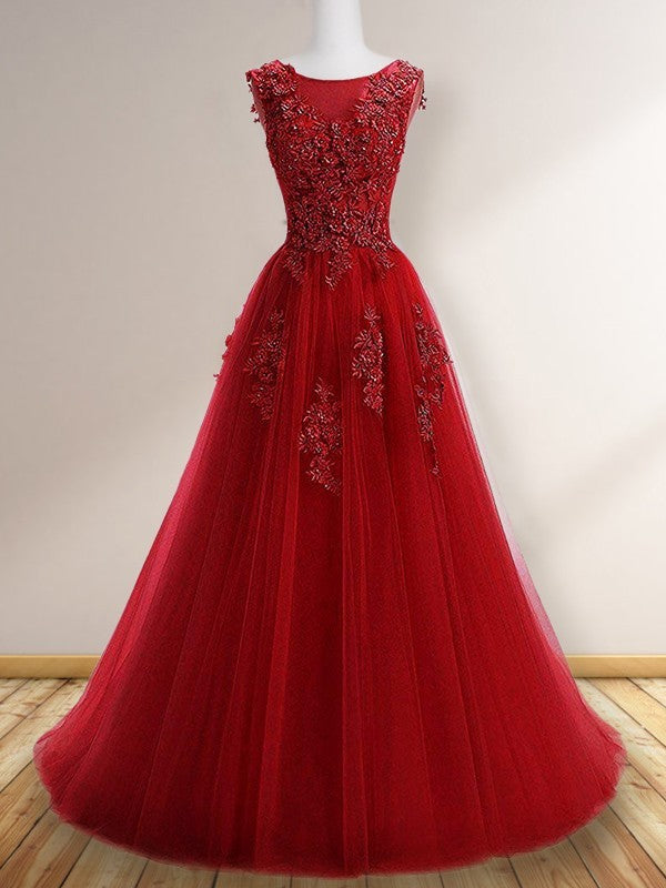 Gorgeous Scoop Sleeveless  With Appliques Tulle Prom Dress online