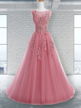 Gorgeous Scoop Sleeveless  With Appliques Tulle Prom Dress online