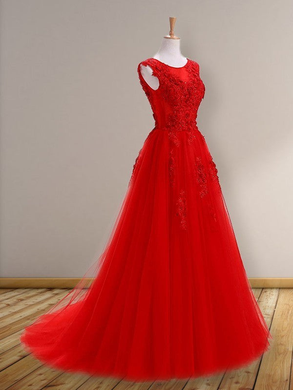 Gorgeous Scoop Sleeveless  With Appliques Tulle Prom Dress online