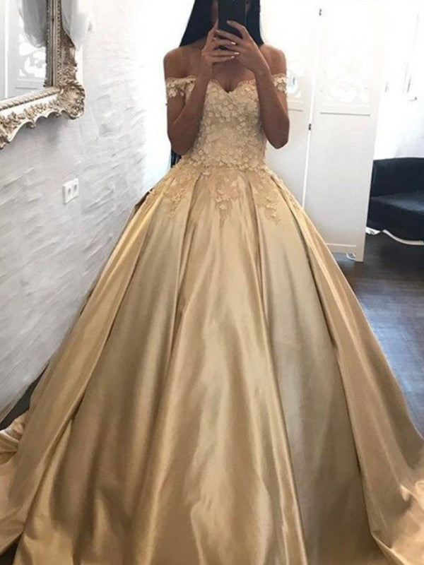 Ball Gown Off-the-Shoulder  Sleeveless With Appliques Prom Dress with Satin