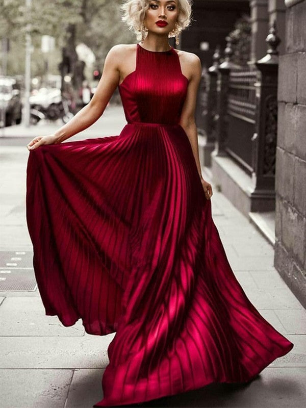 Gorgeous Halter Sleeveless Long Ruched Prom Dress On Sale