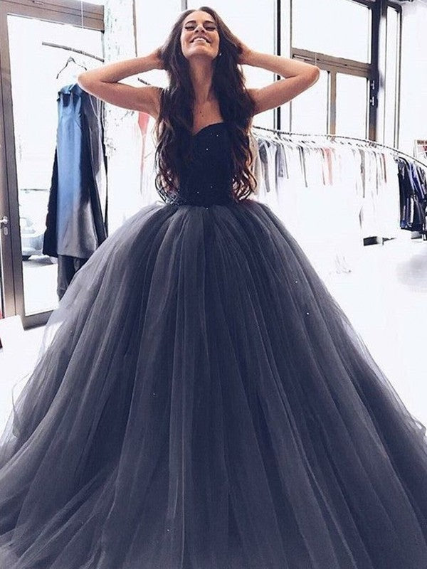 Ball Gown Sweetheart Floor Length Sleeveless Beading Tulle Prom Dress online