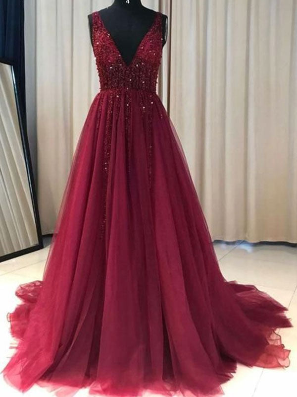 Gorgeous V-neck  Sleeveless Ruffles Tulle Prom Dress online