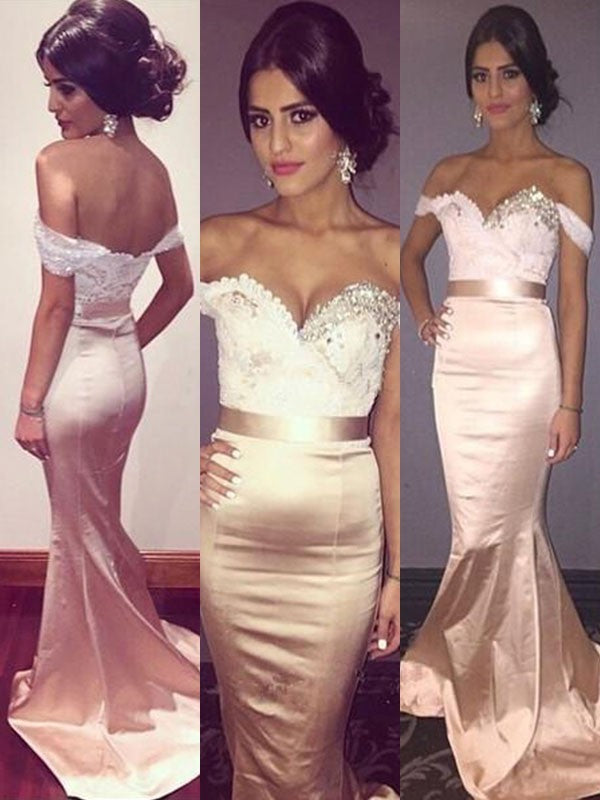 Beautiful Sleeveless Mermaid Off-the-Shoulder  Beading Prom Dress On Sale