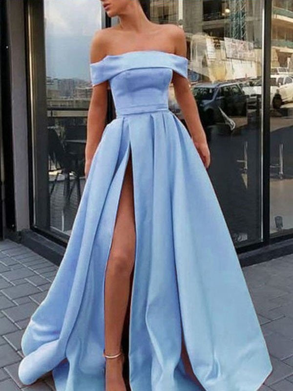 Sleeveless Amazing Off-the-Shoulder  Ruffles Prom Dress with Satin
