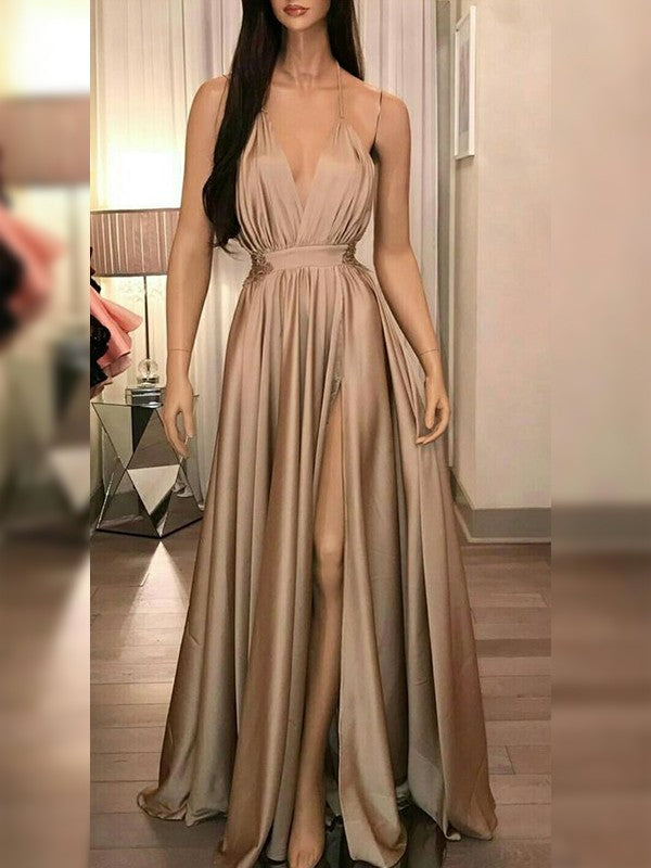 Gorgeous Ruffles Spaghetti-Straps Sleeveless Long Prom Dress