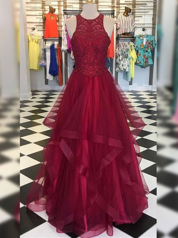 Gorgeous Organza Scoop Sleeveless Long Prom Dress with Beading