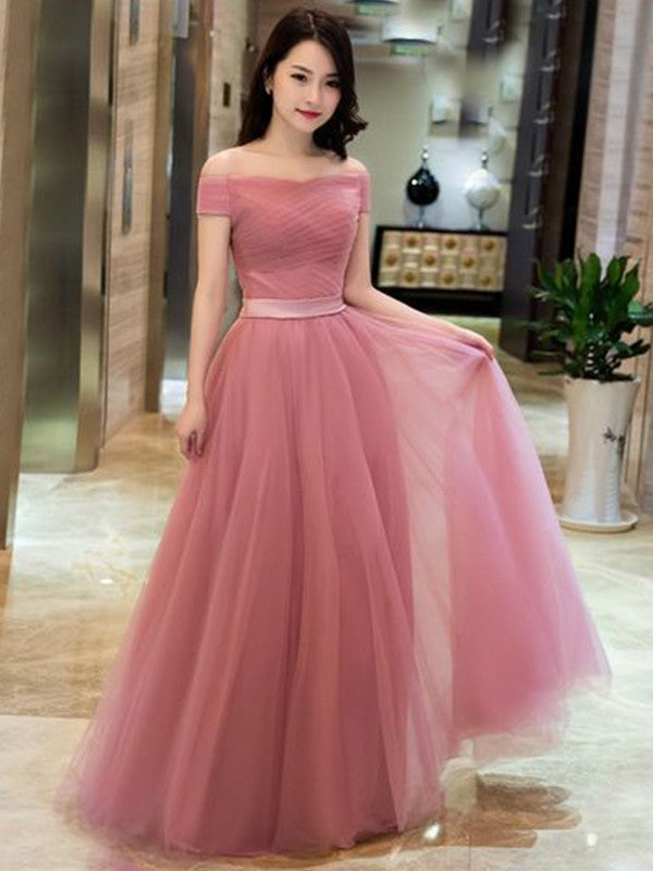 Gorgeous Ruffles Off-the-Shoulder Sleeveless Long Tulle Prom Dress online