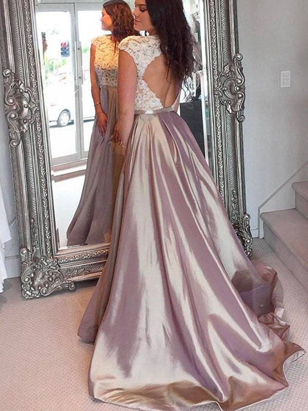 Gorgeous Jewel  Sleeveless Lace Prom Dress with Satin