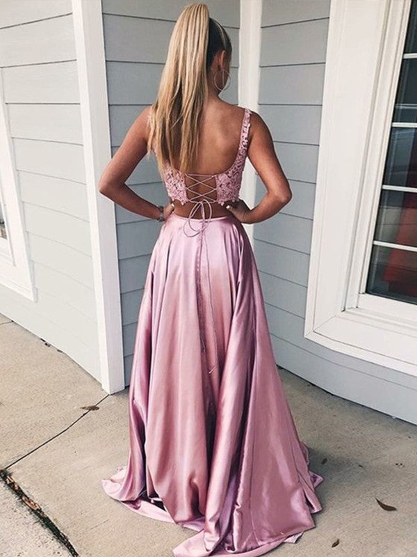 Sleeveless Amazing Square  With Appliques Two Piece Prom Dress On Sale