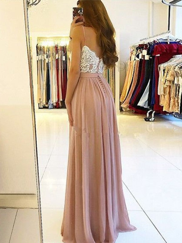 Sleeveless Amazing Spaghetti-Straps Long With Appliques Prom Dress with Chiffon
