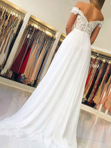 Sleeveless Amazing Off-the-Shoulder Long With Appliques Prom Dress with Chiffon