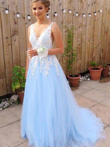 Gorgeous V-neck  Sleeveless With Appliques Tulle Prom Dress online