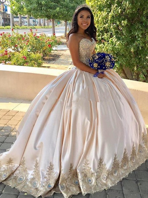 Ball Gown Beading Sweetheart  Satin Sleeveless Prom Dress