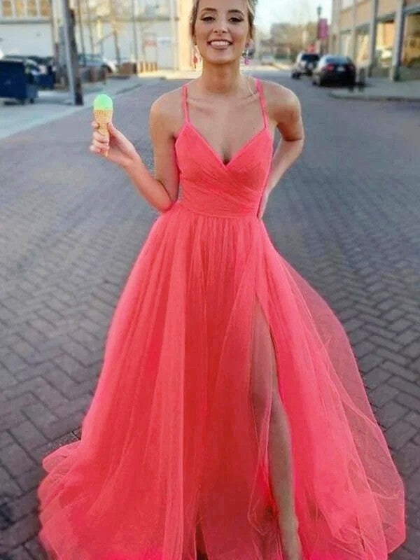Sleeveless Amazing Tulle V-neck Ruched  Prom Dress