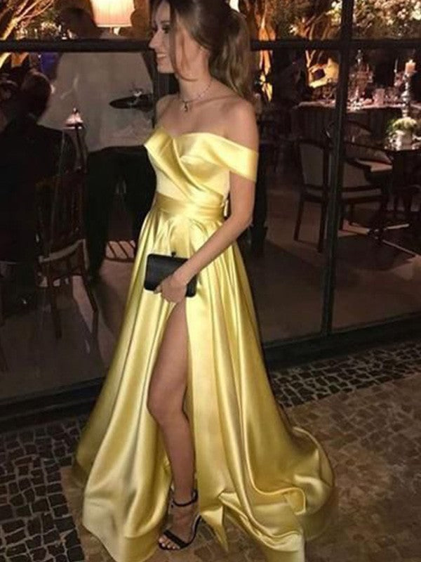 Gorgeous Off-the-Shoulder Satin  Ruffles Sleeveless Prom Dress