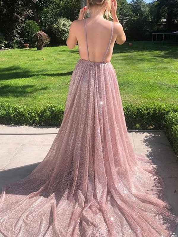 Gorgeous Ruffles Sequins  V-neck Sleeveless Prom Dress