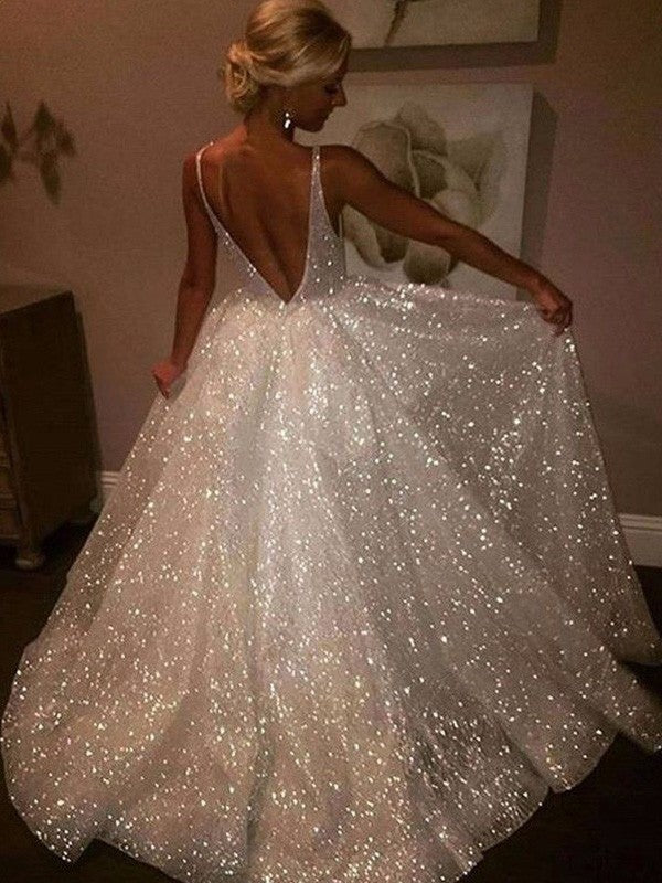 Gorgeous  Sleeveless V-neck Sequin Prom Dress