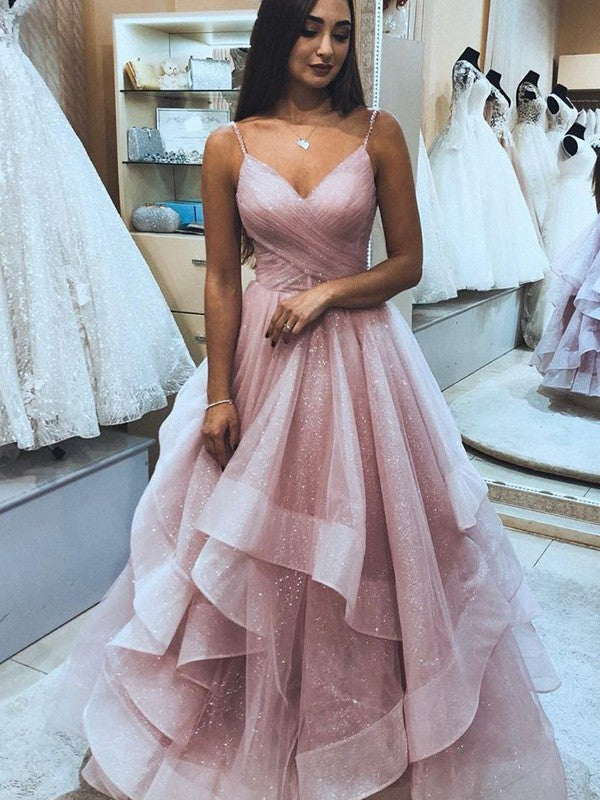 Gorgeous Spaghetti-Straps Sleeveless Ruffles Long Prom Dress