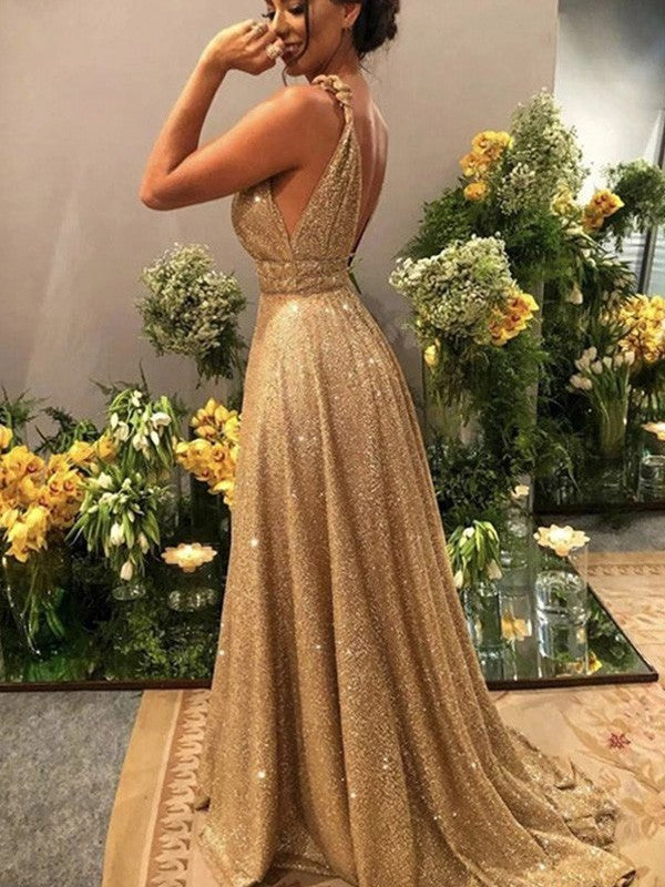 Gorgeous Sequins Straps Beading Sleeveless  Prom Dress
