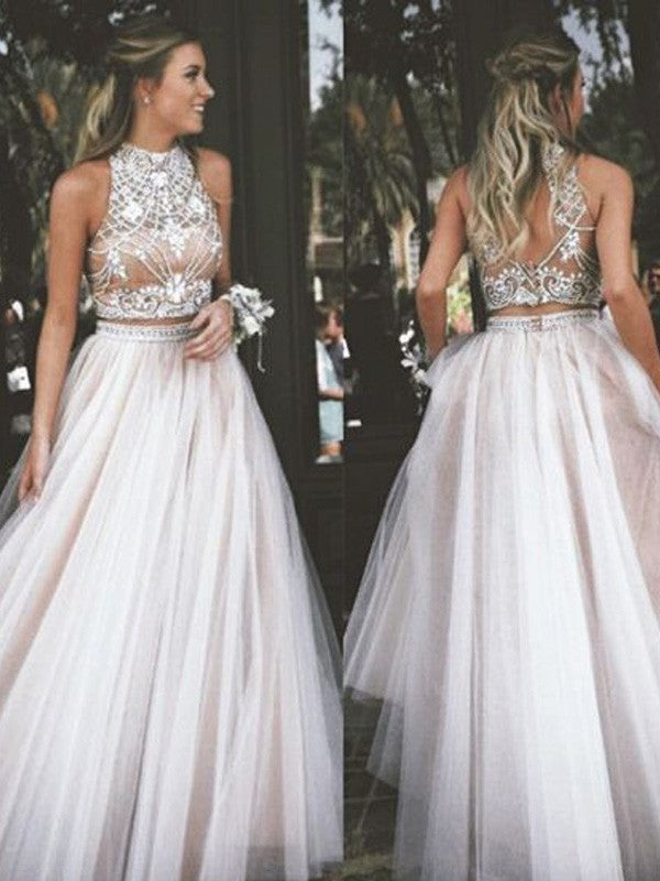 Sleeveless Amazing Tulle Beading Long Prom Dress