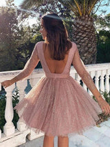 Gorgeous Sequins Ruffles 3/4 Sleeves Scoop Homecoming Dress
