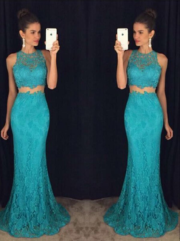 Sleeveless Scoop Long Lace Prom Dress