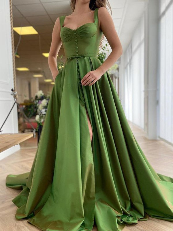 Gorgeous  Straps Sleeveless Satin Ruffles Prom Dress