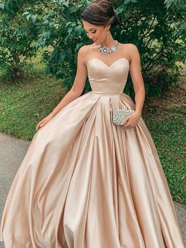 Gorgeous Long Sweetheart Sleeveless Satin Ruffles Prom Dress