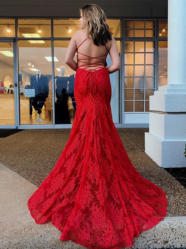 Chic Mermaid Spaghetti-Straps Tulle With Appliques Sleeveless  Prom Dress