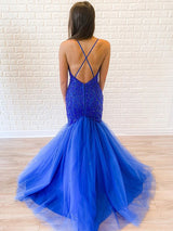 Chic Mermaid Tulle Beading Halter Sleeveless  Prom Dress