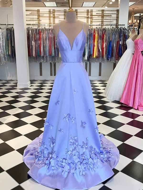 Gorgeous Satin Hand-Made Flower V-neck Sleeveless  Prom Dress