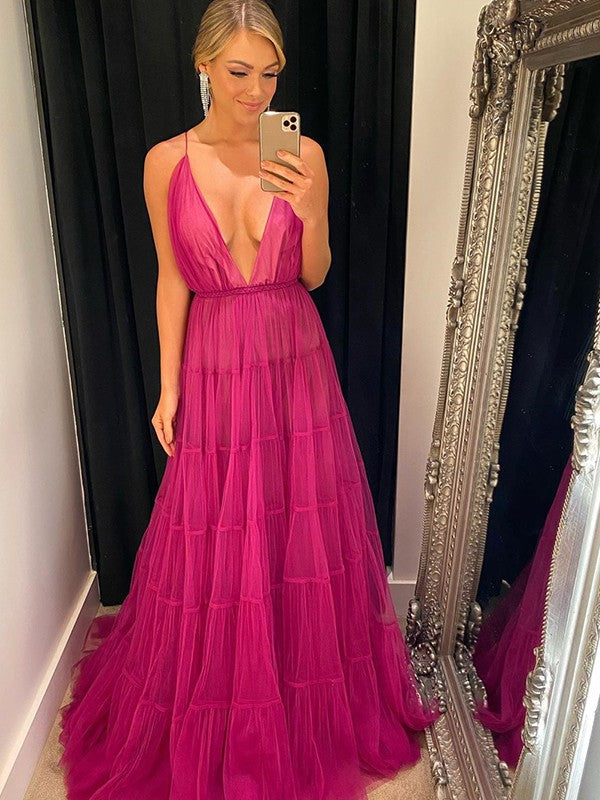 Gorgeous Tulle V-neck Ruffles Sleeveless  Prom Dress