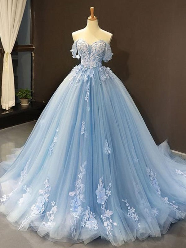 Ball Gown Tulle Off-the-Shoulder Sleeveless With Appliques  Prom Dress