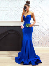 Chic Mermaid Stretch Crepe Sweetheart Ruffles Sleeveless  Prom Dress