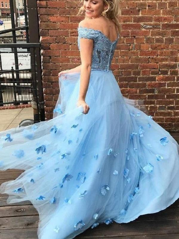 Gorgeous Tulle Off-the-Shoulder With Appliques Sleeveless Long Prom Dress