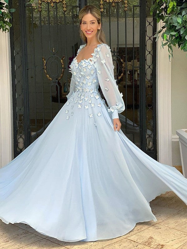 Gorgeous Sweetheart Chiffon Long Sleeves With Appliques Long Prom Dress