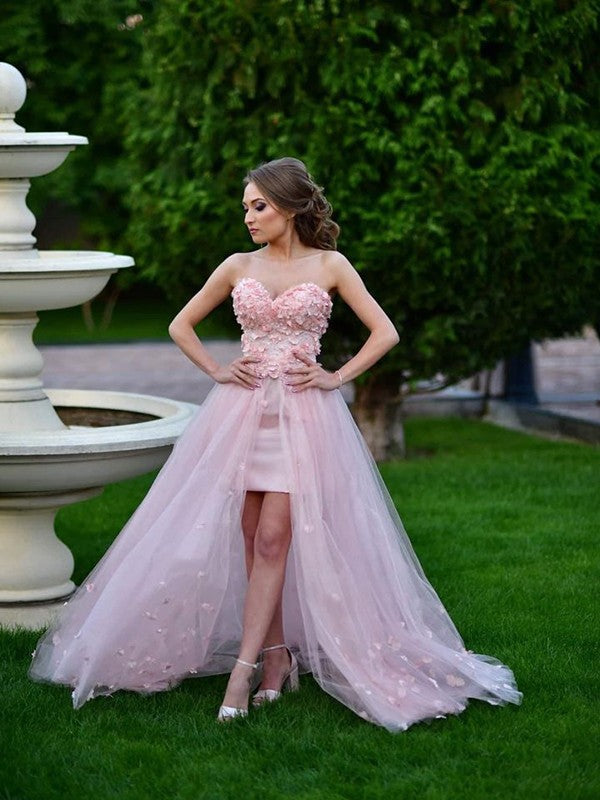 Gorgeous Tulle Sweetheart Sleeveless Hand-Made Flower  Prom Dress