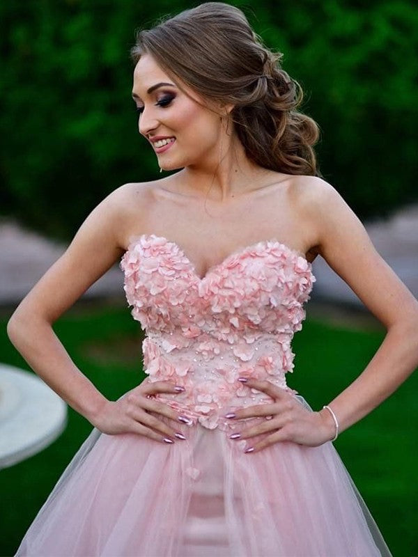 Gorgeous Tulle Sweetheart Sleeveless Hand-Made Flower  Prom Dress