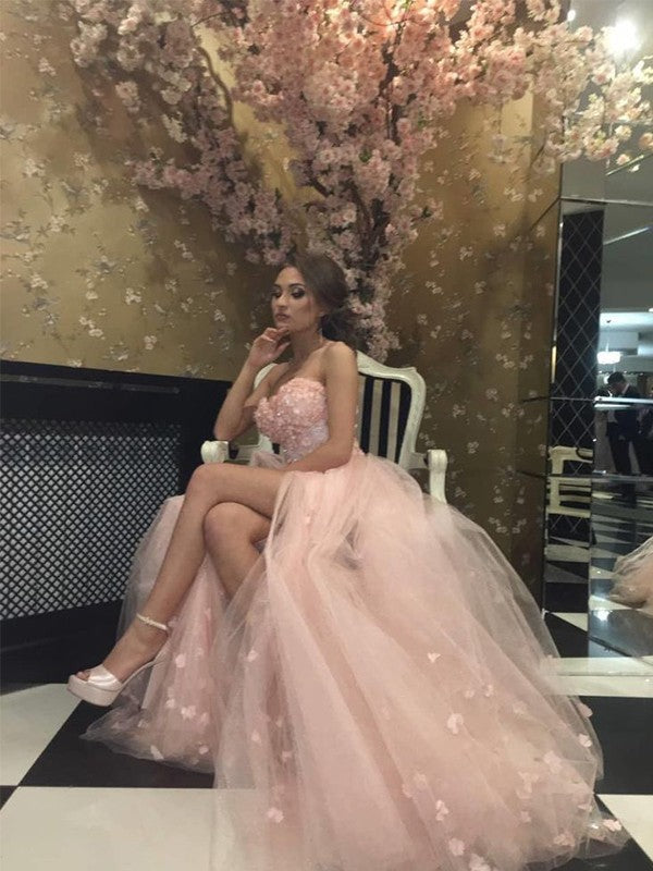 Gorgeous Tulle Sweetheart Sleeveless Hand-Made Flower  Prom Dress