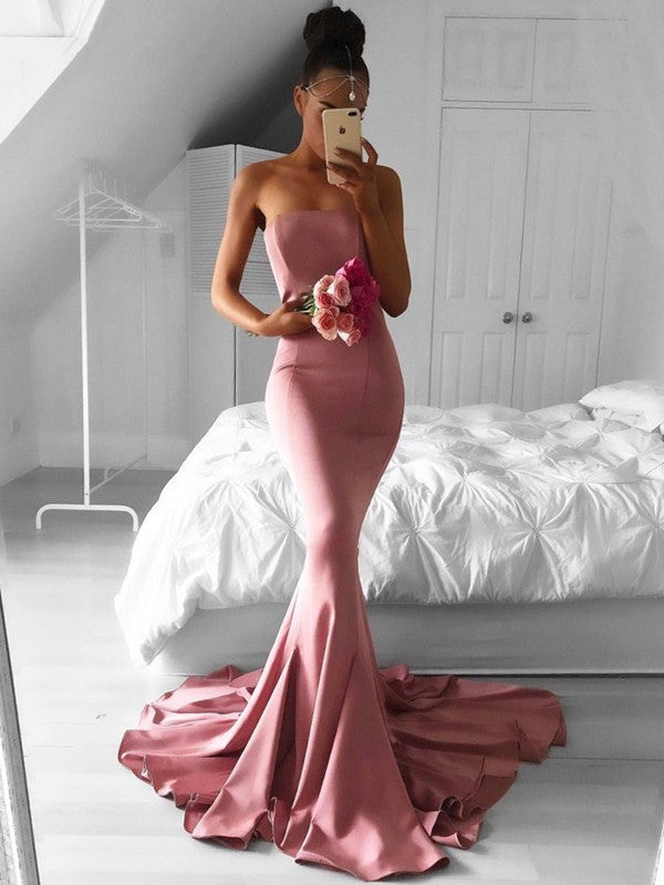 Chic Mermaid Stretch Crepe Ruffles Strapless Sleeveless  Prom Dress