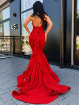 Chic Mermaid Stretch Crepe Ruffles Halter Sleeveless  Prom Dress