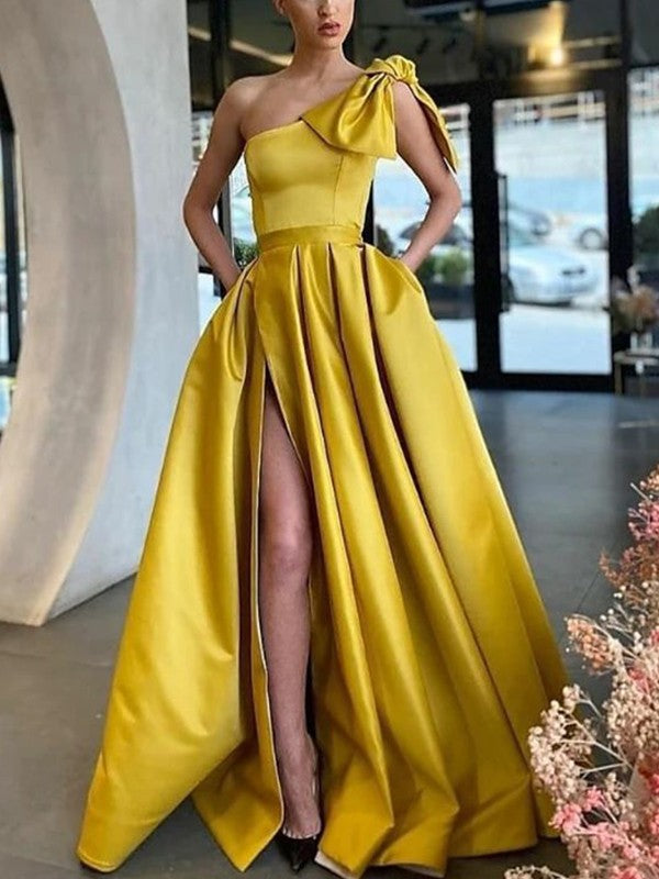 Gorgeous Satin One-Shoulder Ruffles Sleeveless  Prom Dress