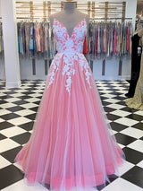 Elegant Tulle Ball Dress Appliques Sleeveless Long Prom Dress On Sale