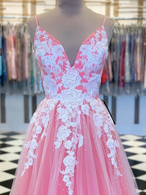 Elegant Tulle Ball Dress Appliques Sleeveless Long Prom Dress On Sale