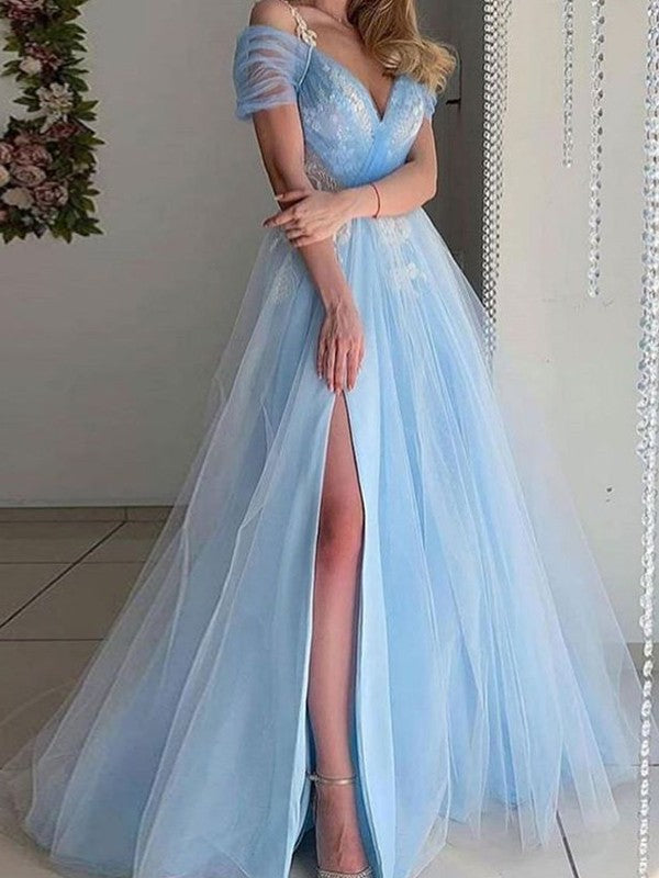 Gorgeous Tulle Lace V-neck Short Sleeves  Prom Dress