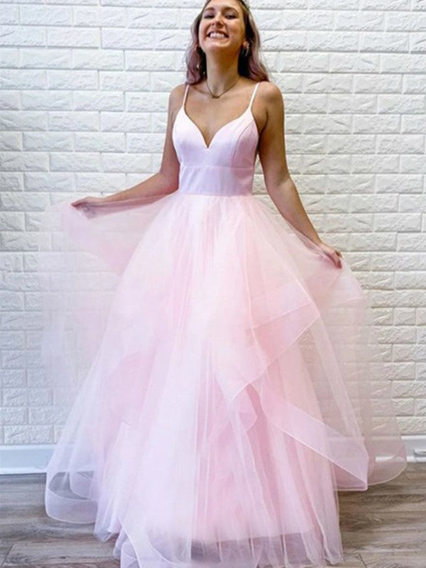 Gorgeous Tulle Ruffles V-neck Sleeveless Long Prom Dress